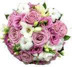 Wedding bouquet pink roses and cotton