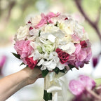 Bridal bouquet of white and pink hydrangea