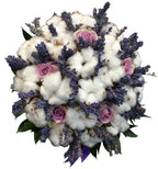 Cotton and lavender wedding bouquet