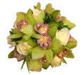 Buchet mireasa orhidee cymbidium verde si trandafiri