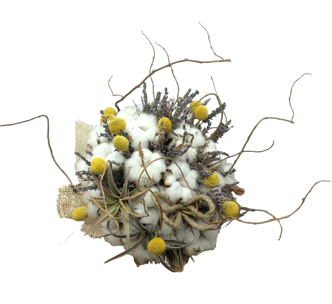 Buchet cununie bumbac si suculente