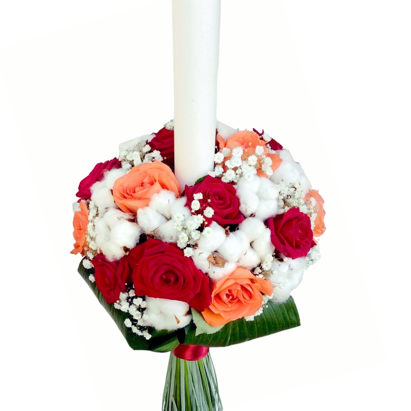 Lumanari cununie cu trandafiri si bumbac