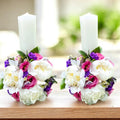 Short peonies and lisianthus wedding candles