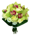 Buchet de cununie deosebit cu orhidee cymbidium verde si frezii