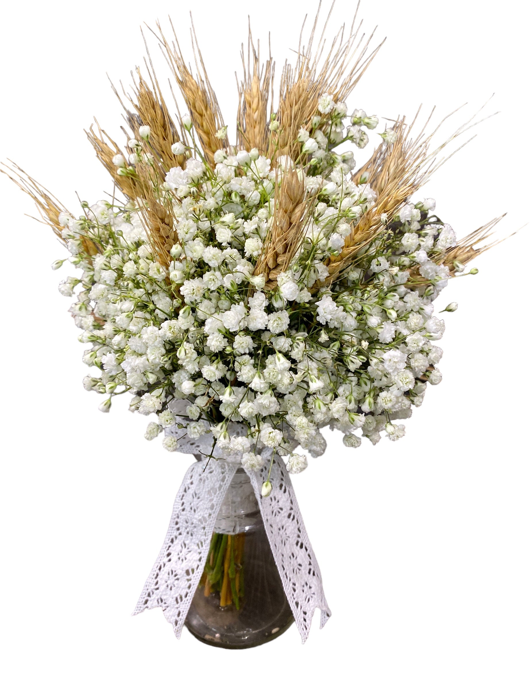 Buchet cununie floarea miresei si spice de grau