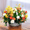Basket with XXL flower mix - orchids, roses, tulips