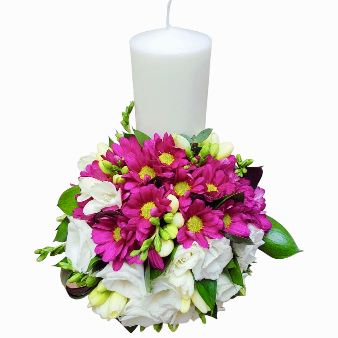 Lumanare botez scurta ciclam