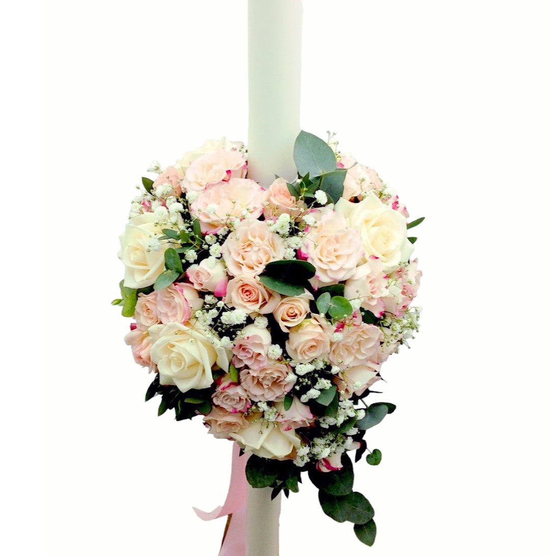 Lumanare botez curgatoare minirose roz