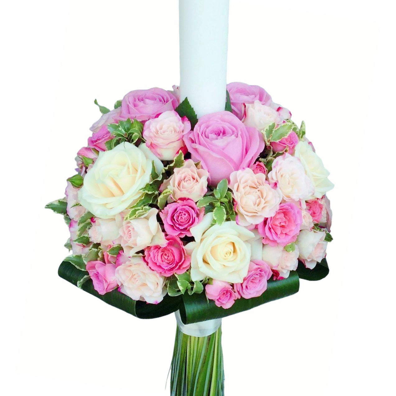 Lumanare botez fetite trandafiri si minirose - culori pastel