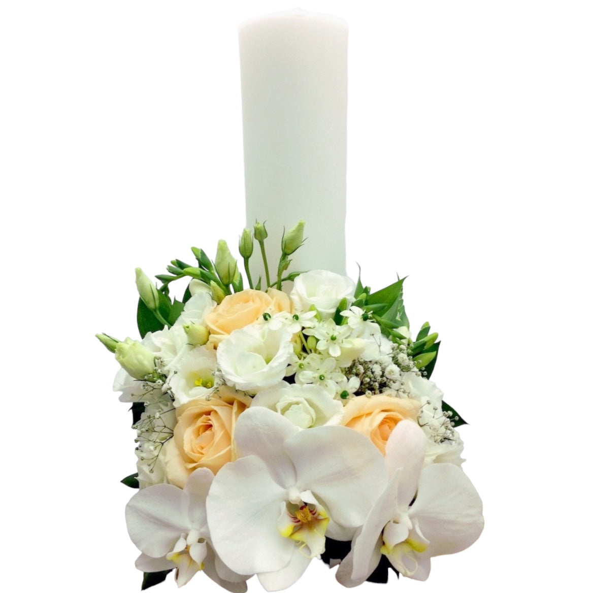 Lumanare botez scurta trandafiri peach