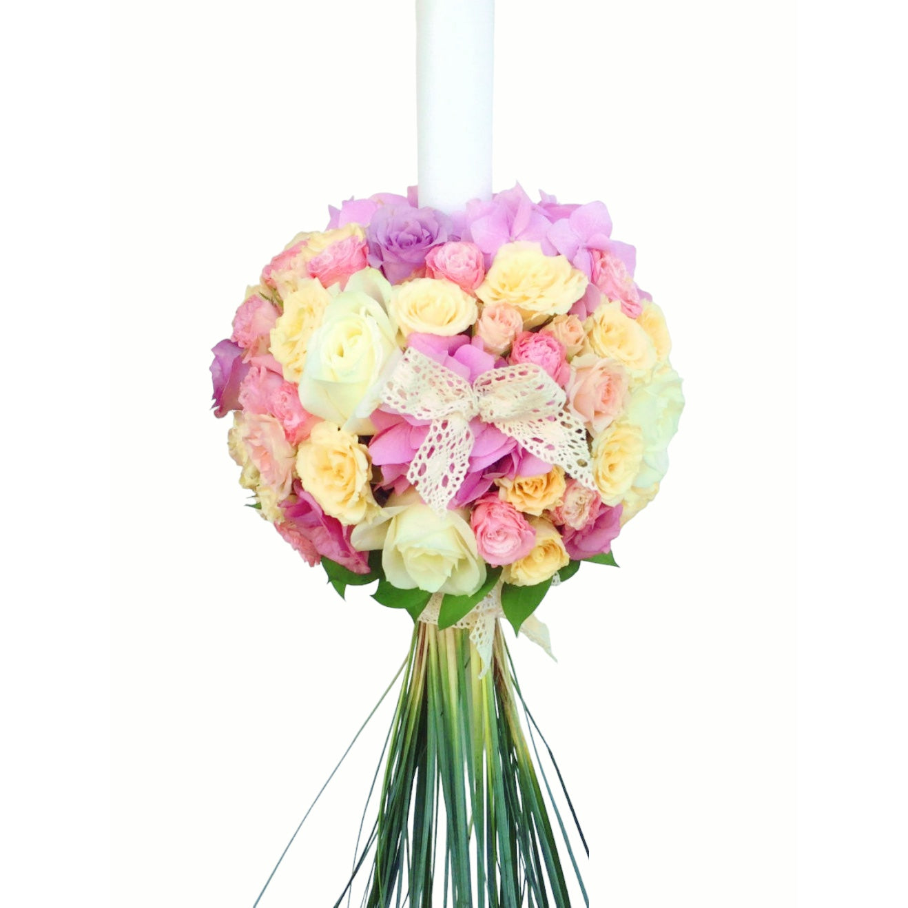 Lumanare botez fetite hortensie si minirose