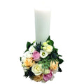 Lumanare de botez scurta trandafiri pastel si suculenta