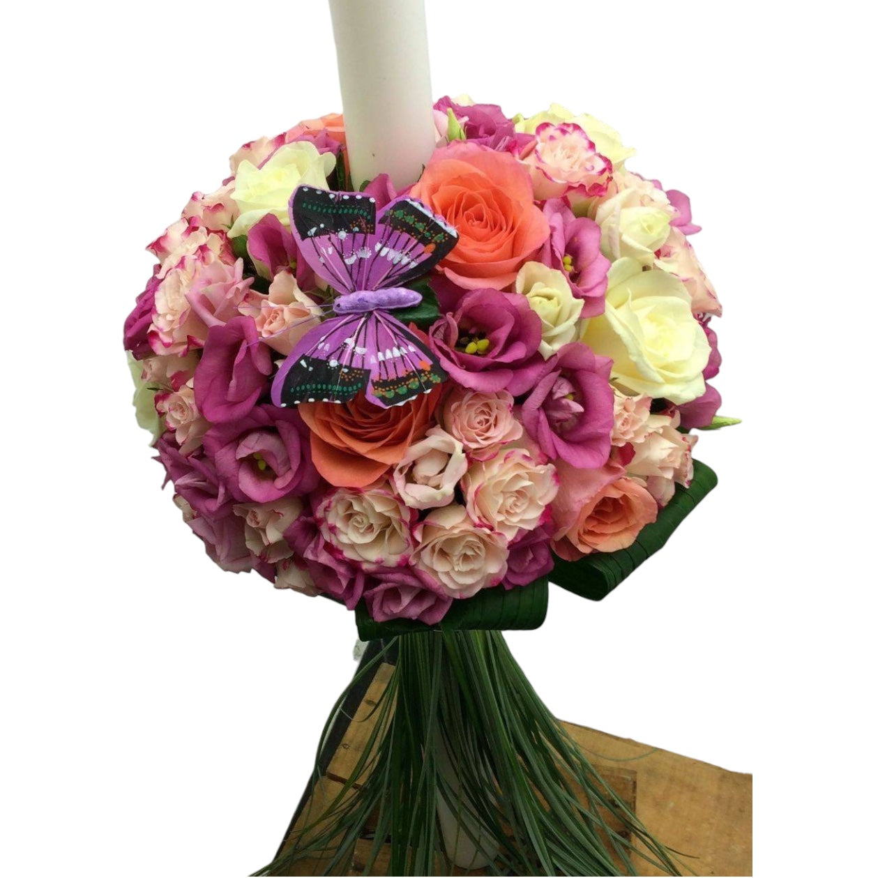 Lumanare botez fete mix de trandafiri si minirose