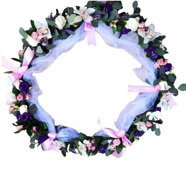 Elegant christening arrangement - lavender and mini roses