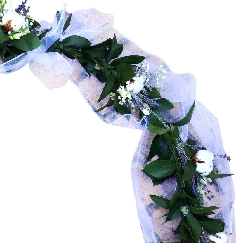 Aranjament cristelnita botez bumbac si lavanda