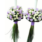 Lumanari de cununie cu minirose si frezii mov