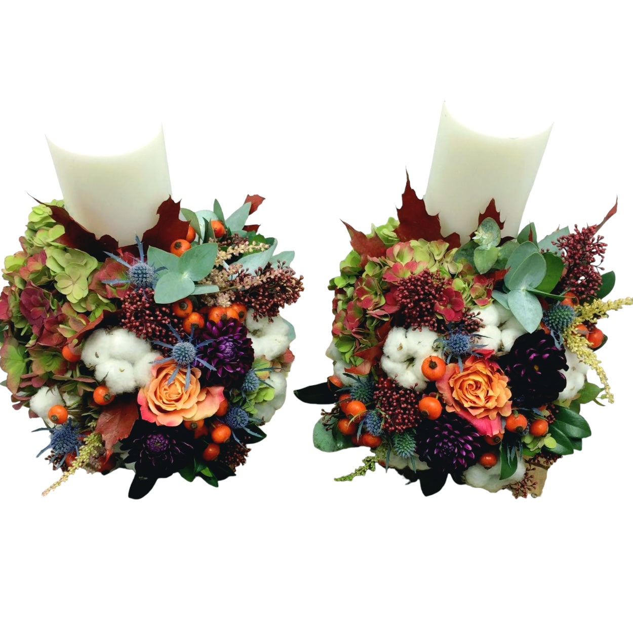 Lumanari cununie scurte hortensie si dalii