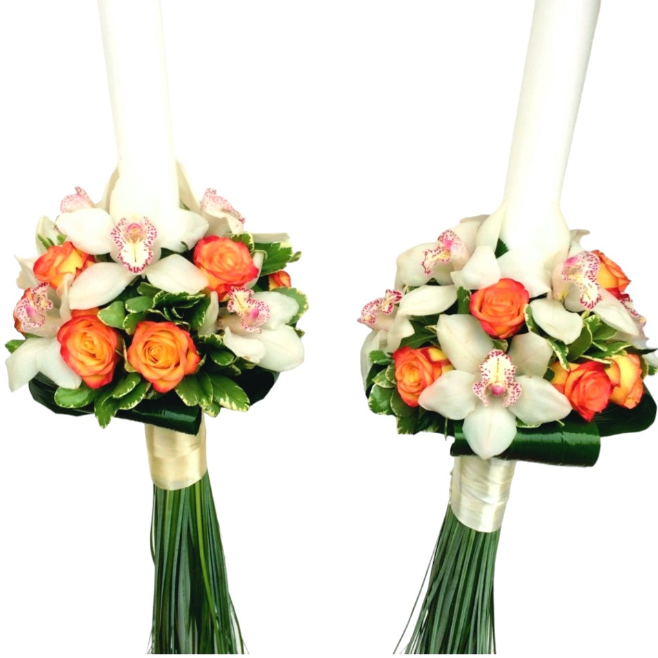 Lumanari cununie orhidee imperiala si trandafiri bicolori