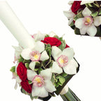 Lumanari de cununie cu trandafiri rosii si orhidee cymbidium