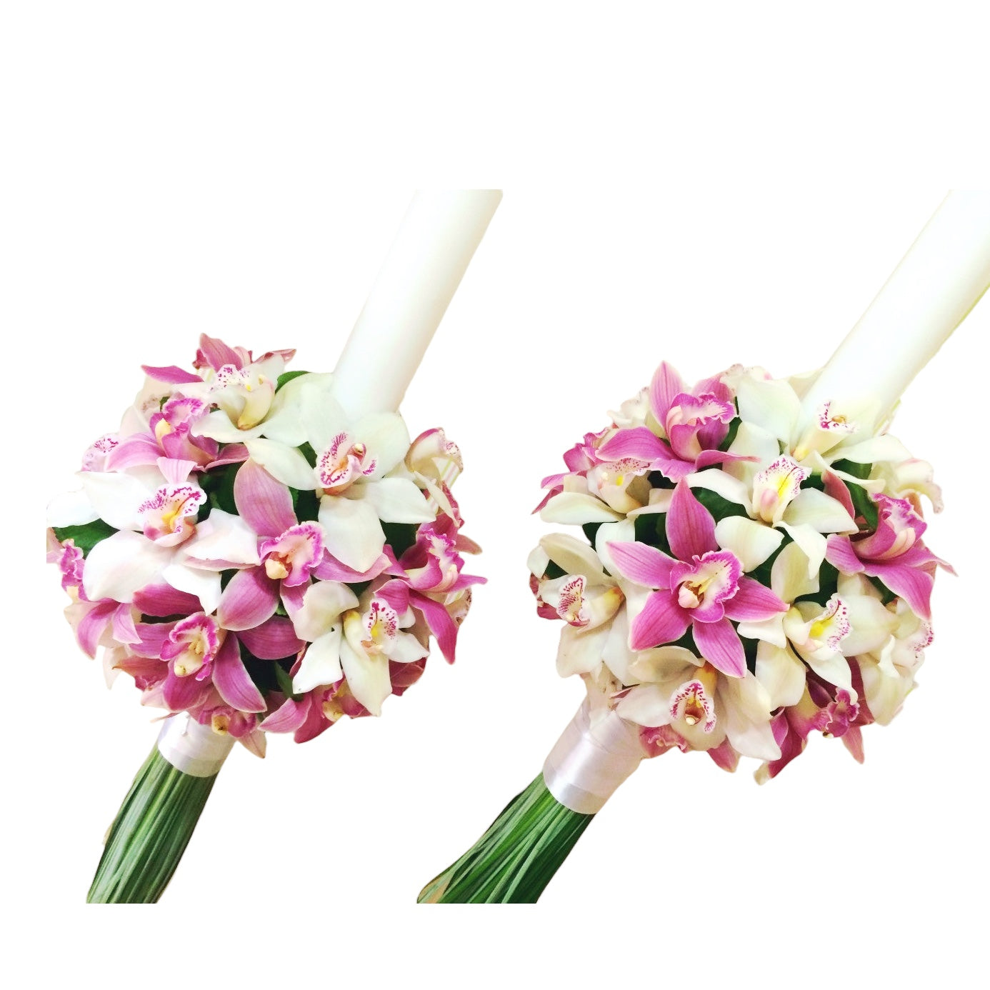 Lumanari de cununie din orhidee cymbidium alb si roz