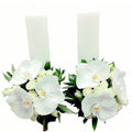 Lumanari cununie scurte minirose albe si orhidee