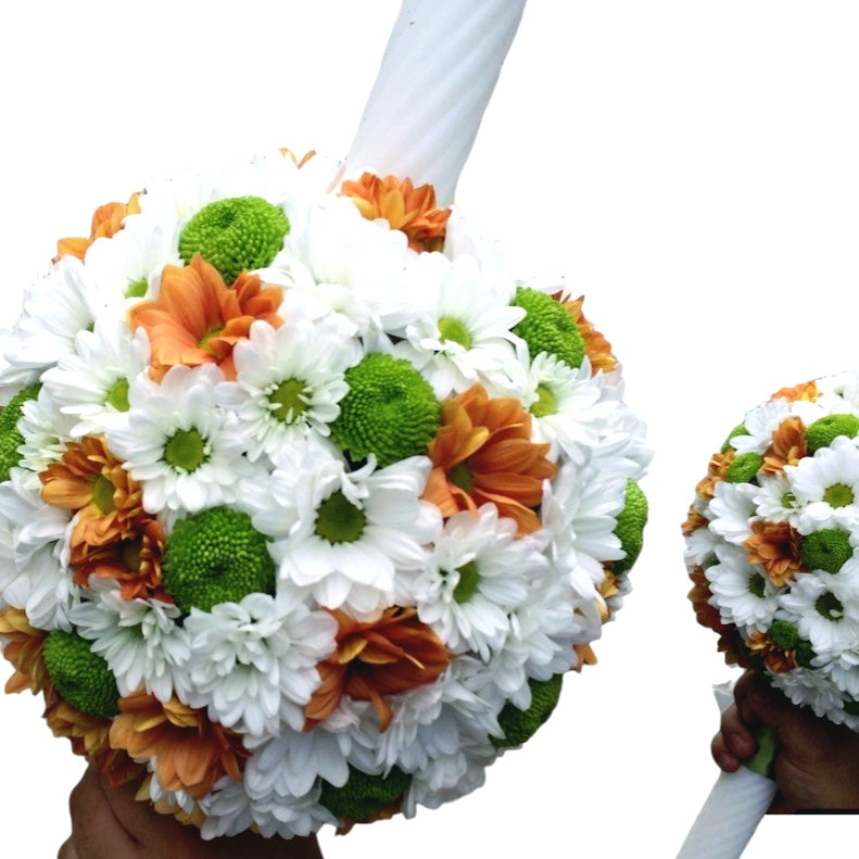 Lumanari de cununie din margarete albe, portocalii si santini