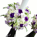 Lumanari nunta cu lisianthus, minirose si frezii