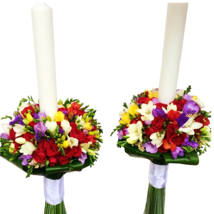 Lumanari cununie frezii, minirose si limonium