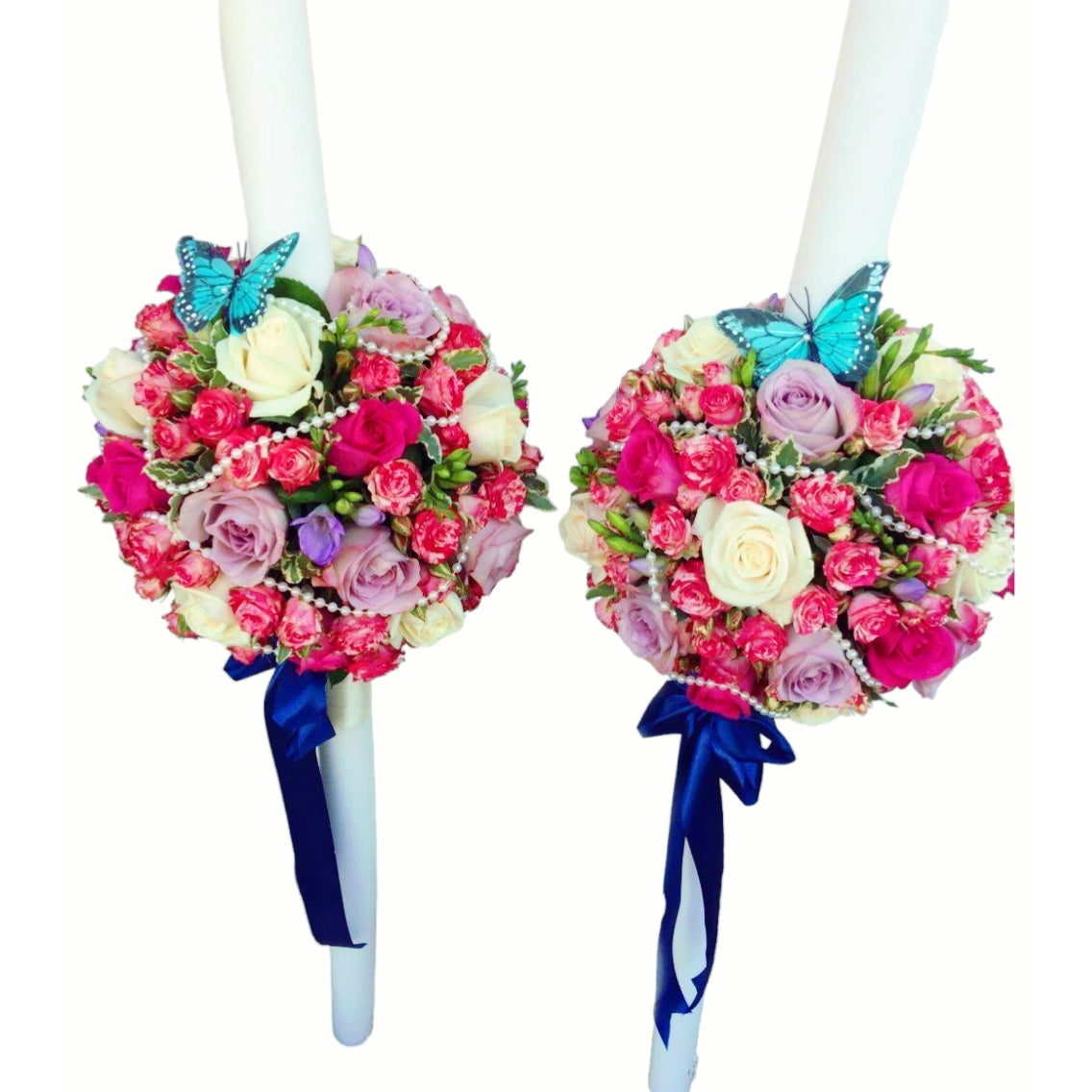 Lumanari cununie glob minirose si trandafiri