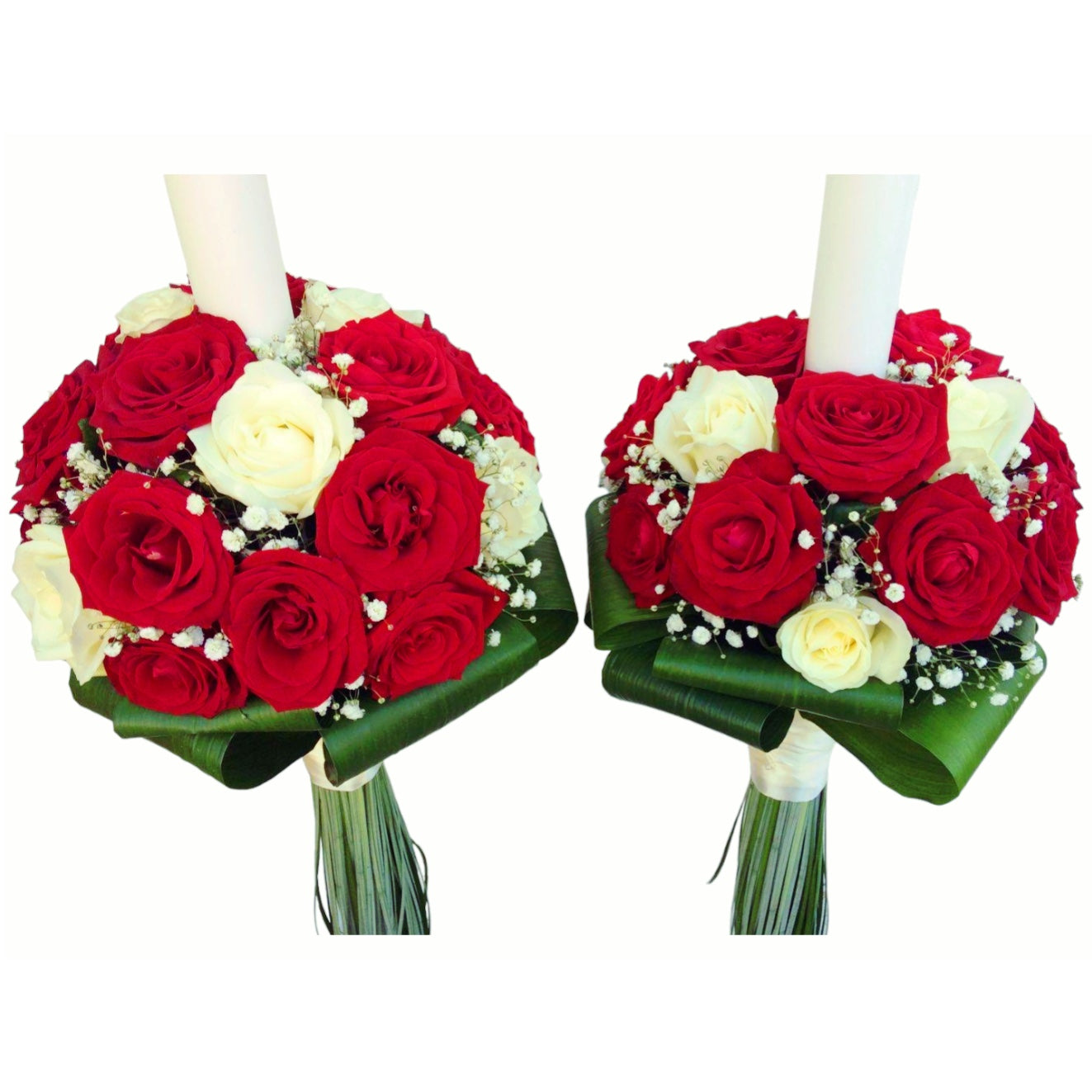 Lumanari cununie trandafiri albi si rosii