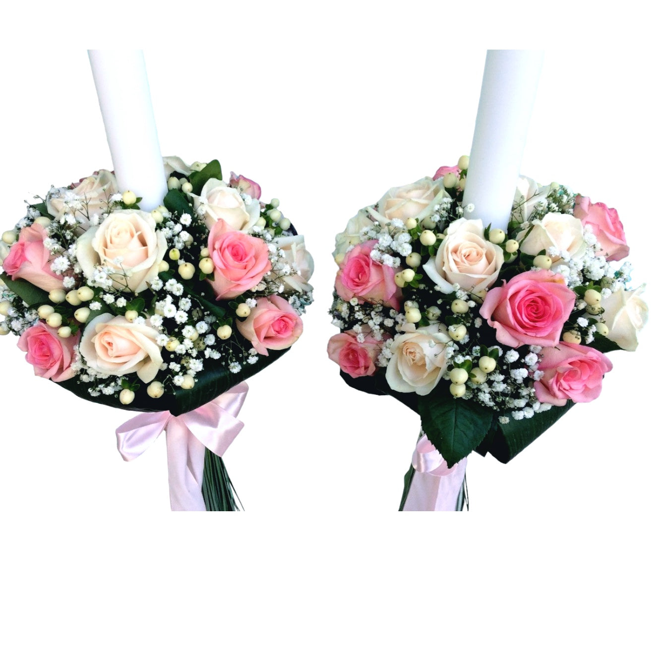 Lumanari cununie trandafiri si hypericum