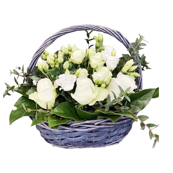 Basket with white flowers