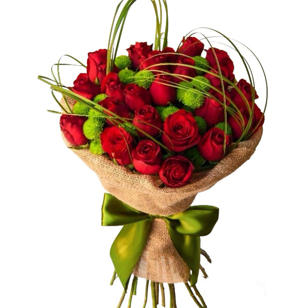 Bouquet to offer with red roses and santini