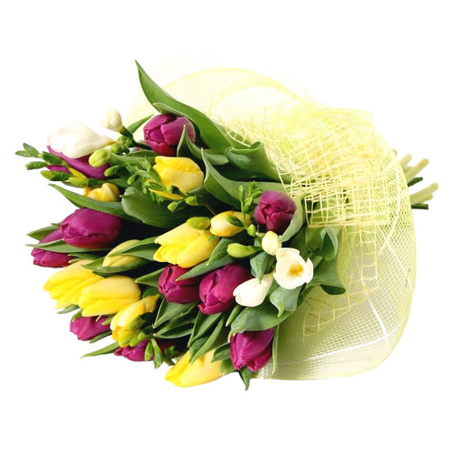 Buchet parfumat lalele si frezii