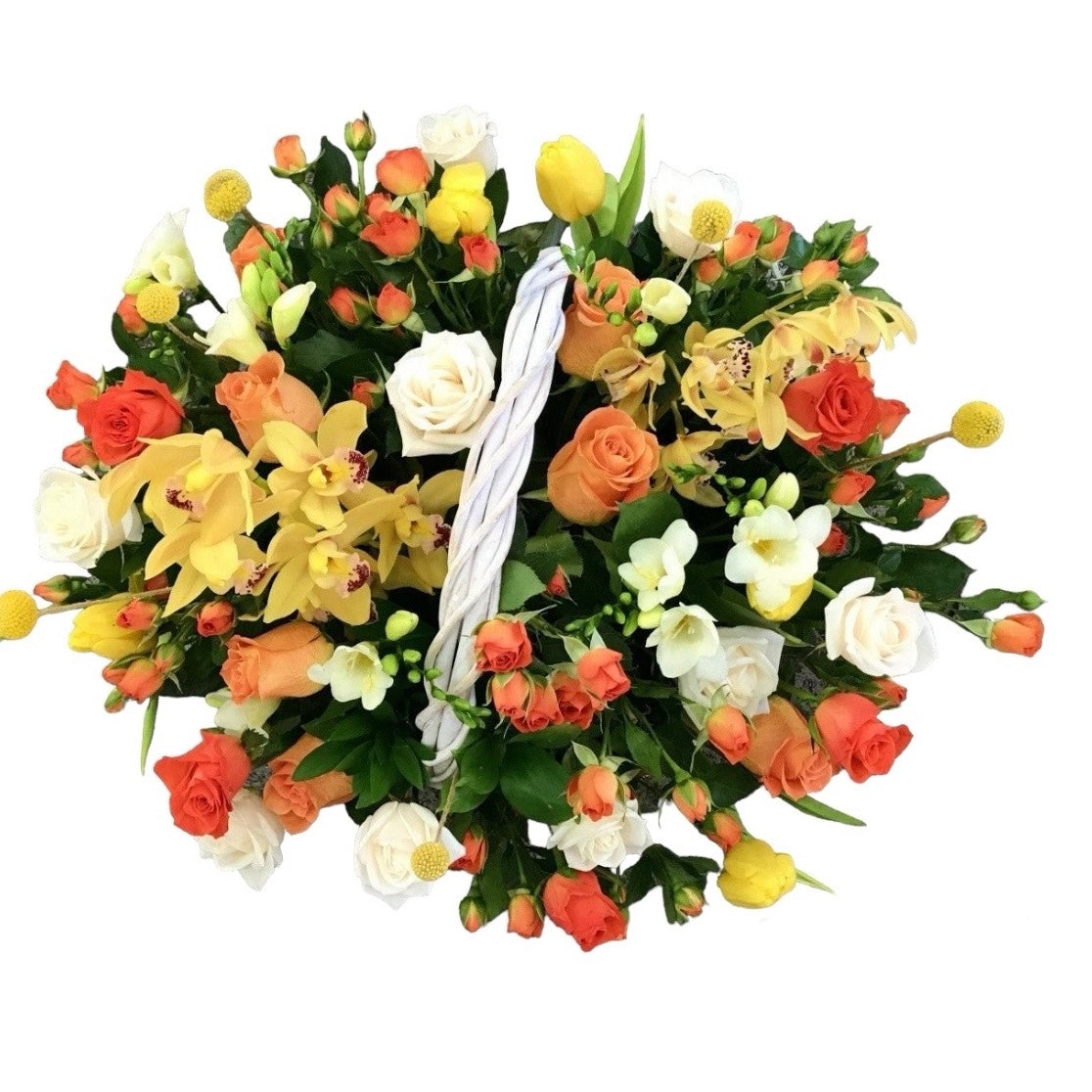 Cos cu mix de flori XXL  - orhidee, trandafiri, lalele