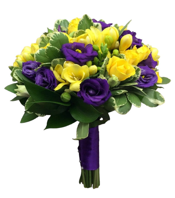 Yellow and purple wedding bouquet
