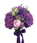 Buchet mireasa bujori roz si hortensie mov