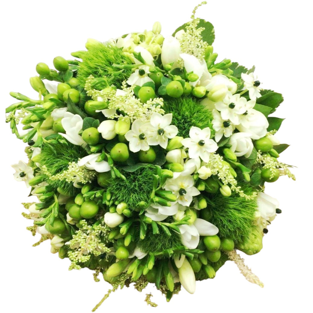 Buchet cununie fresh, in nuante de verde si alb