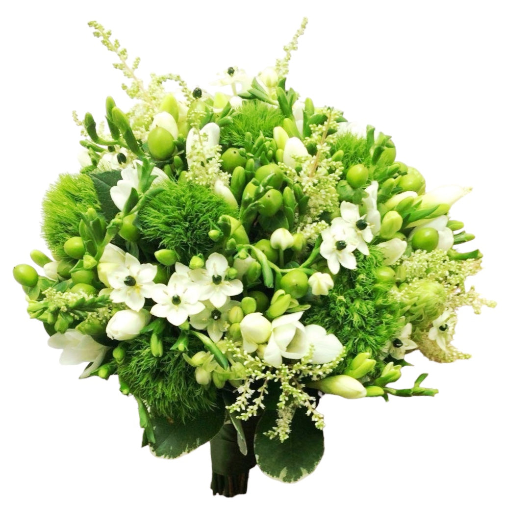 Buchet cununie fresh, in nuante de verde si alb
