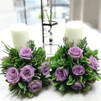 Lumanari nunta scurte trandafiri mov si brunia