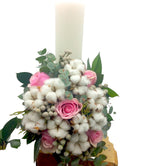 Lumanari cununie scurte trandafiri roz si brunia