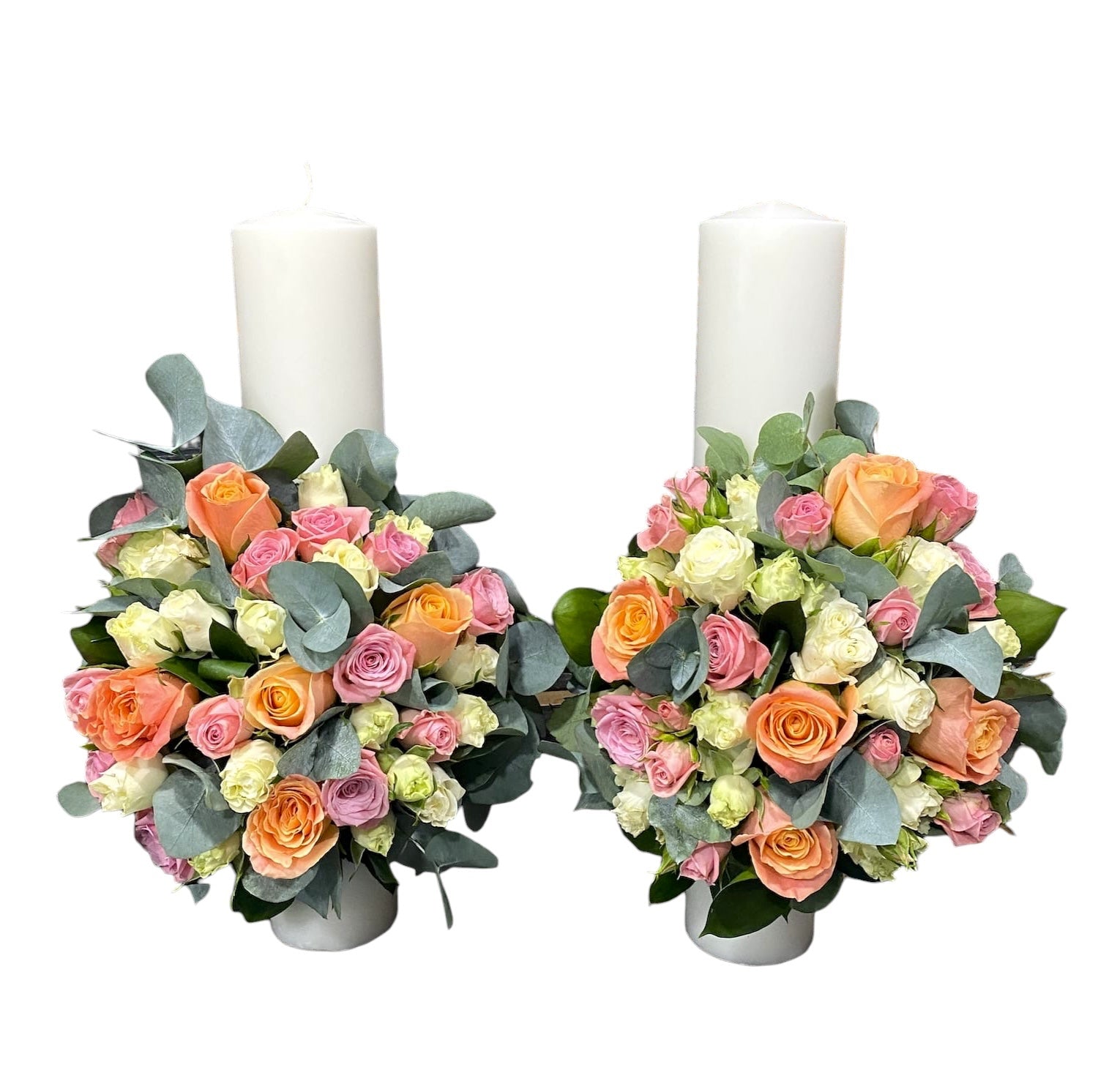 Lumanari cununie scurte trandafiri si minirose