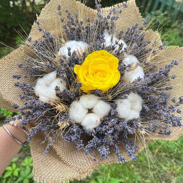 Bridesmaid bouquets - cotton flowers, lavender and ears of wheat