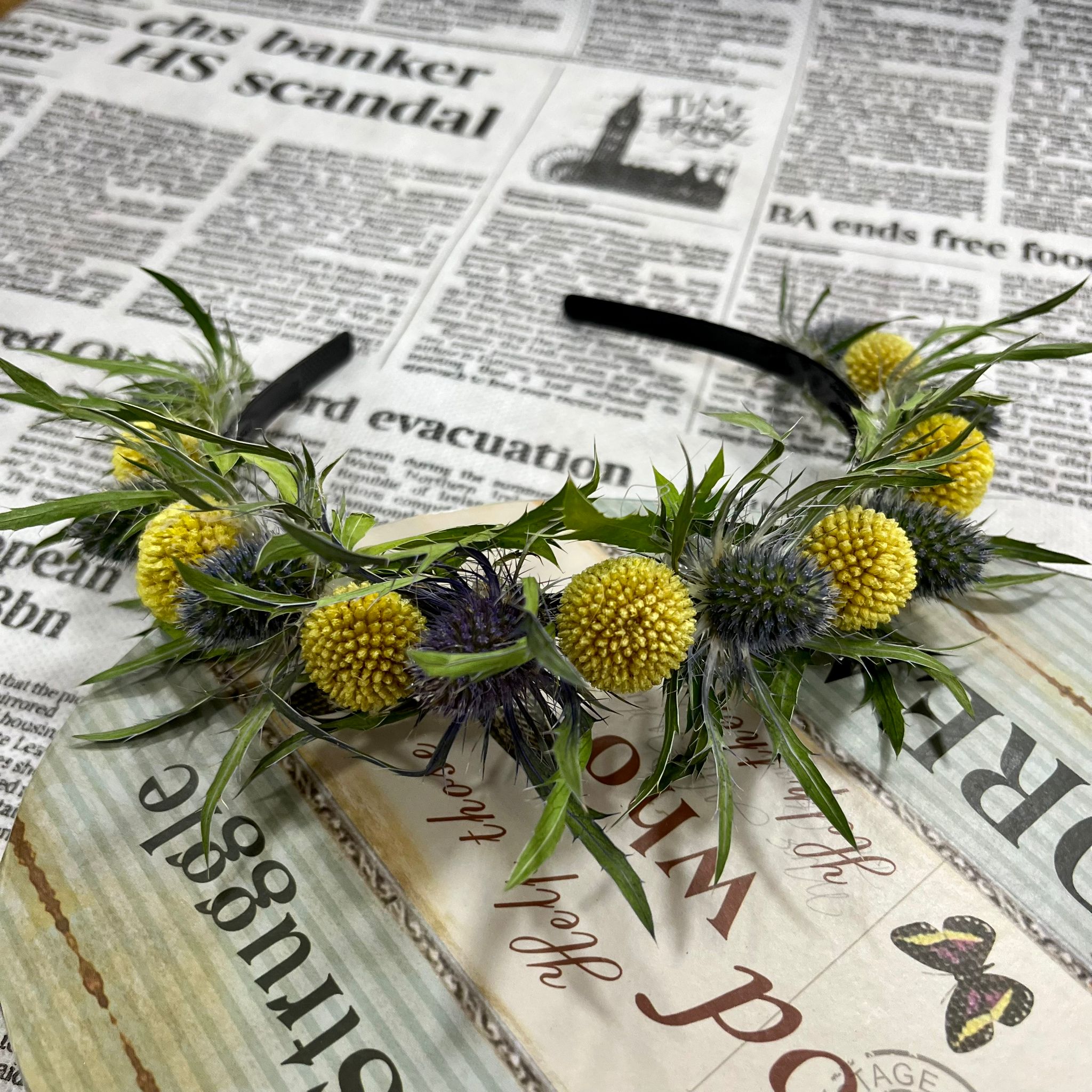 Special flower tiara - flower crown with craspedia