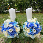 Lumanari nunta scurte hortensie si lisianthus