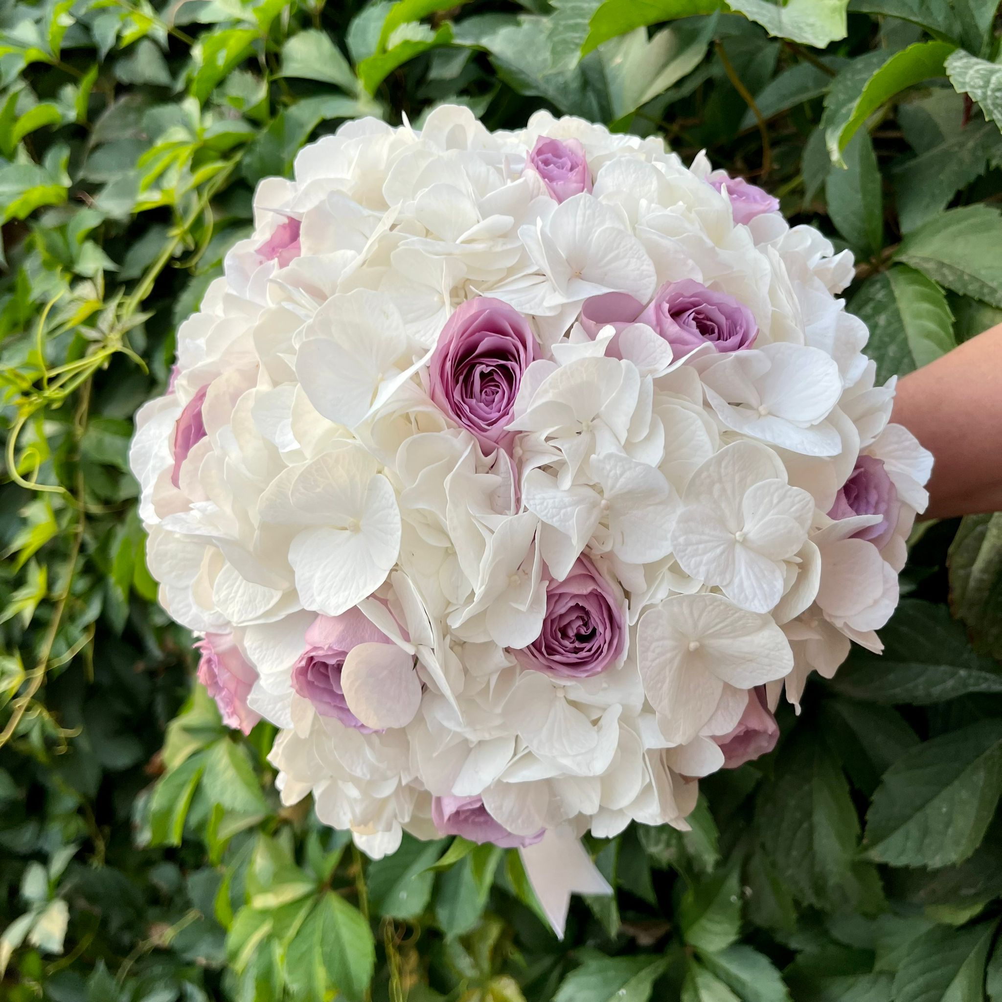 Buchet cununie hortensie si trandafiri
