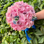 Bridal bouquet of pink hydrangea and lilac roses