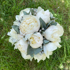 Wedding bouquet of 15 white and brown peonies