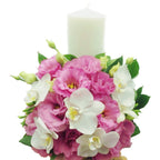 Lumanare botez scurta fete lisianthus roz si phalaenopsis
