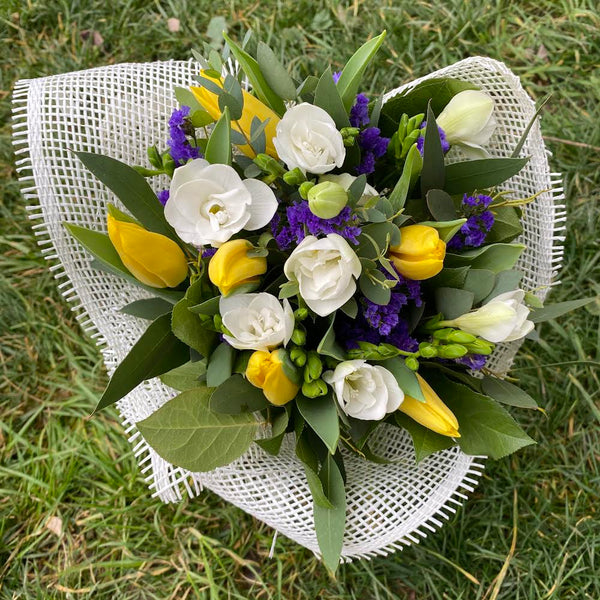 Scented bouquet of tulips and freesias